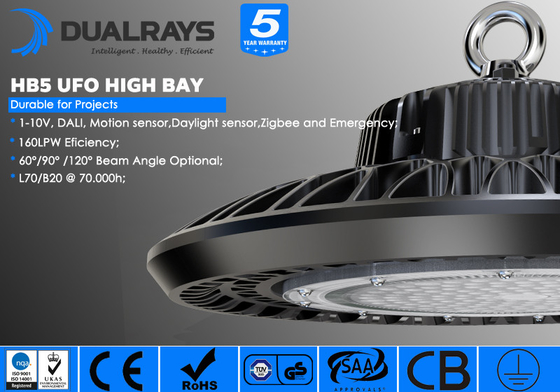 সুপারমার্কেটের জন্য ডুয়ালরে UFO LED হাই বে লাইট 50/60Hz ডাই কাস্ট অ্যালুমিনিয়াম 140LPW