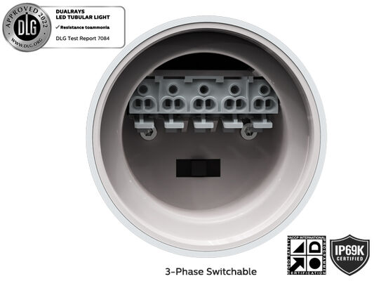 1.2m 40W IP69K IK10 TB7 এলইডি টিউবুলার লাইট অ্যান্টো-ইউভি অ্যামোনিয়া ফার্মের জন্য 3 বা 5 ওয়্যারিং-থ্রো লিঙ্কযোগ্য