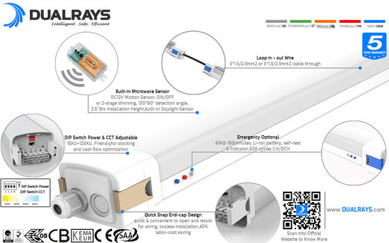 160LPW এবং IP65 IK10 সুরক্ষা সহ LED আর্দ্রতা-প্রতিরোধী ল্যাম্প গুদাম এবং পার্কিং গ্যারেজের জন্য শক্তিশালী এবং অভিন্ন আলো সরবরাহ করে