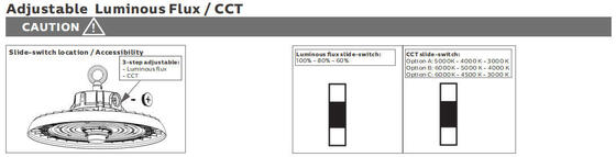 HB3 DIP সুইচযোগ্য পাওয়ার এবং 3CCT UFO LED হাই বে লাইট 100W 192LPW সেন্সরের জন্য প্রস্তুত (PIR / Motion Sensor)