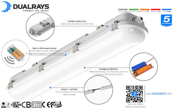 1200mm LED ট্রাই প্রুফ ল্যাম্প 30W ওয়াটার ডাস্ট ওয়াপার প্রুফ 1-10V ডিমিং ডালি কন্ট্রোলার