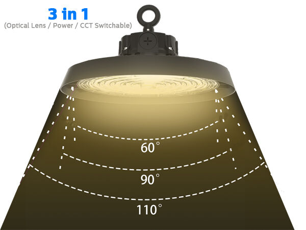 DUALRAYS লাইটিং HB5 অল-ইন-ওয়ান 240W LED UFO হাই বে লাইট 3 CCT এবং ওয়াটেজ অ্যাডজাস্টেবল IP65 0-10V ডিমেবল ওয়ারহাউস লাইট প্লাগ-এন্ড-প্লে সেন্সর সহ