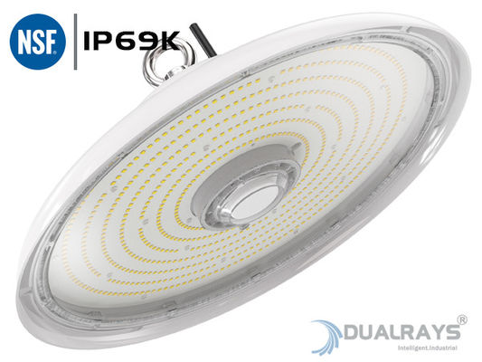 স্ট্রং হোয়াইট হাউজিং 100W UFO LED হাই বে লাইট IP69K IK10 140LPW খাদ্য শিল্প